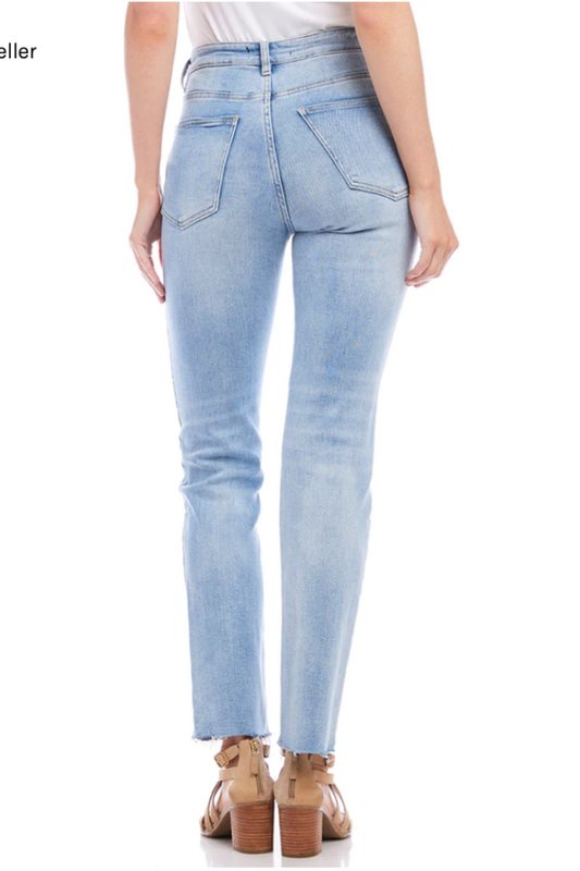 Raw Hem Straight Jeans- Light Blue