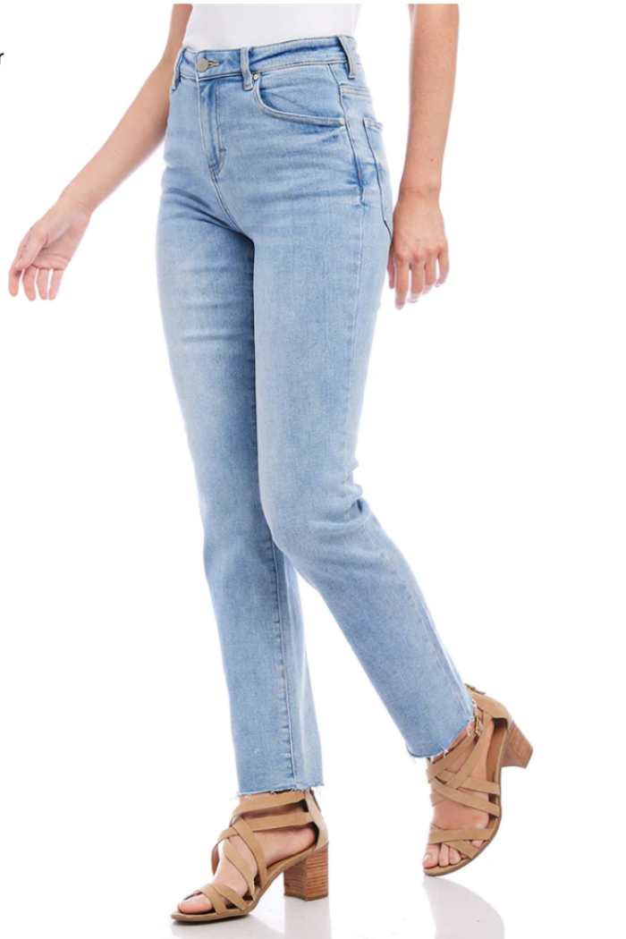 Raw Hem Straight Jeans- Light Blue