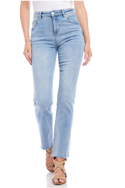 Raw Hem Straight Jeans- Light Blue