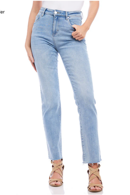 Raw Hem Straight Jeans- Light Blue