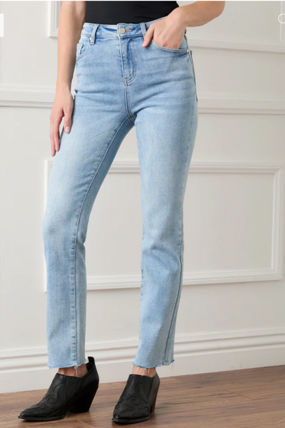 Raw Hem Straight Jeans- Light Blue