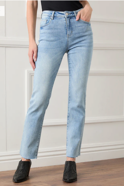 Raw Hem Straight Jeans- Light Blue