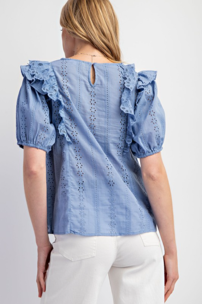 Eyelet Puff Sleeve Blouse