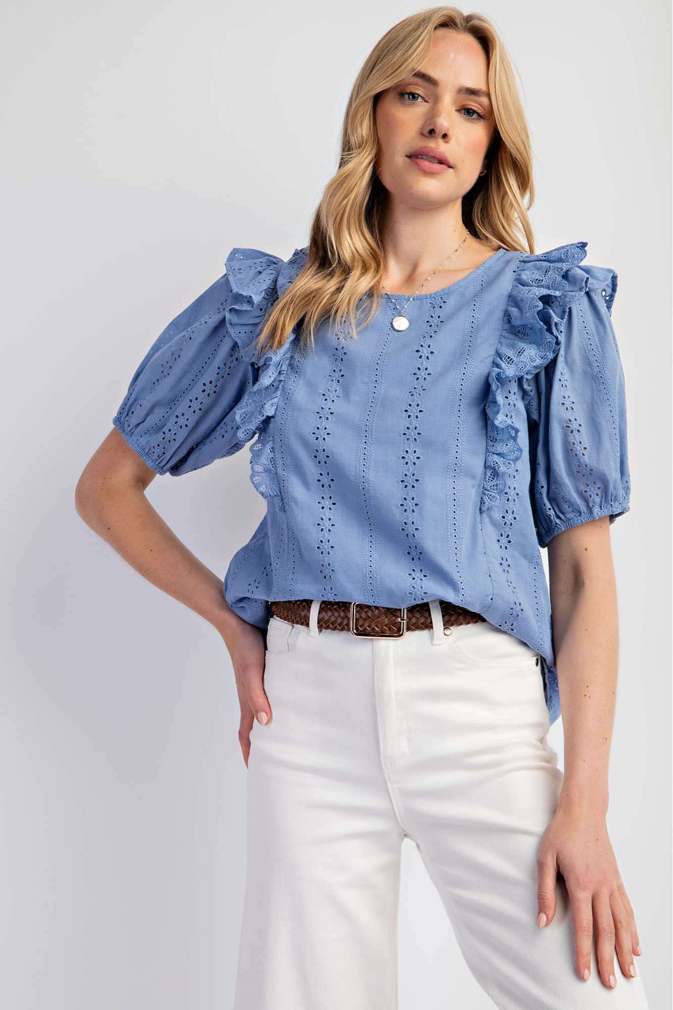 Eyelet Puff Sleeve Blouse