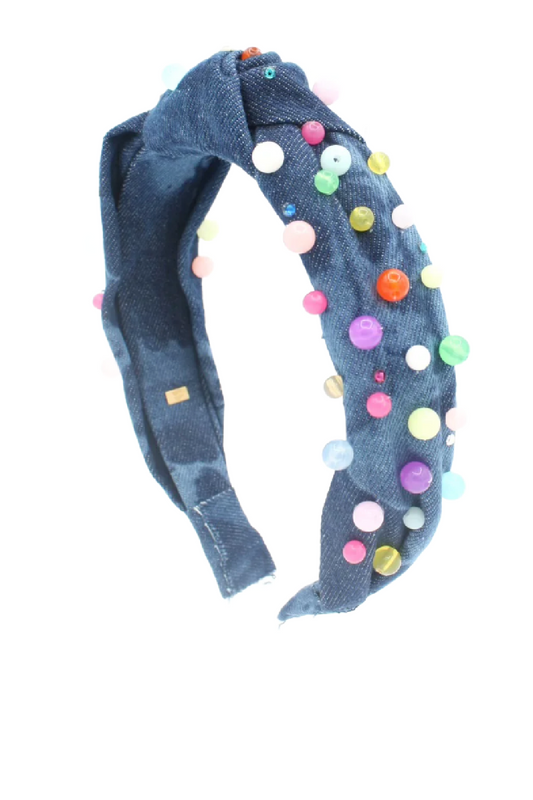 Pearls on Denim knot Headband