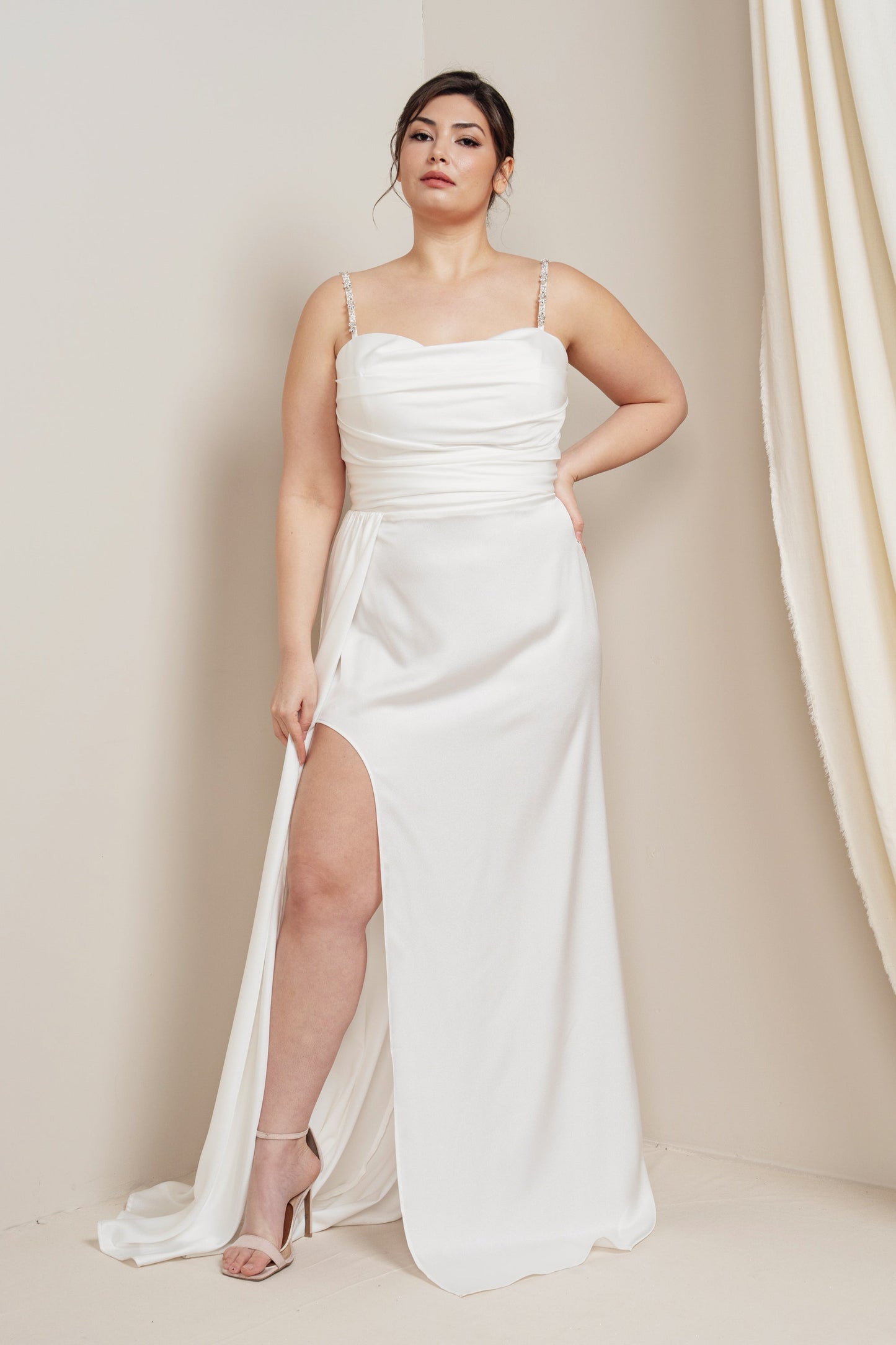 Satin Dress with Stone Strap Detail