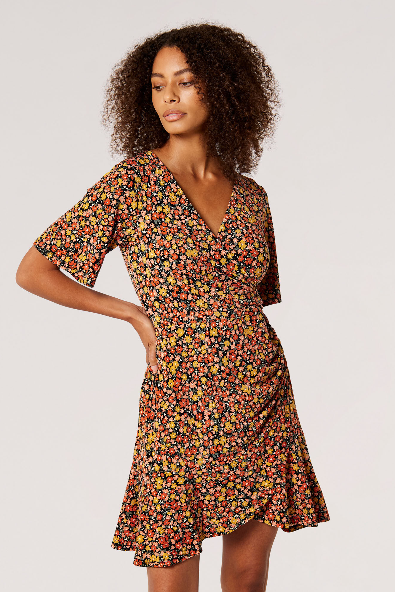 Graphic Ditsy Wrap Dress
