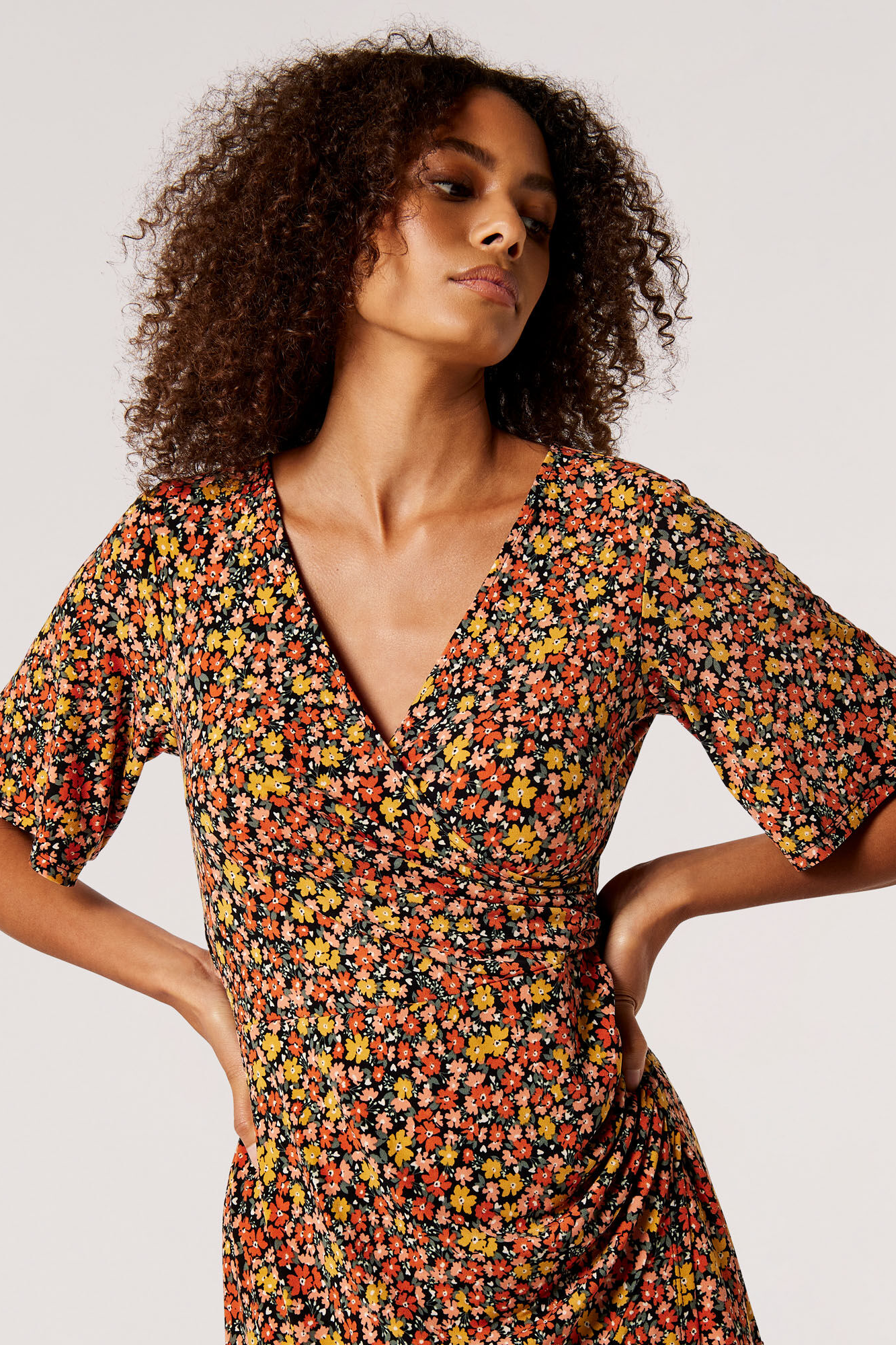 Graphic Ditsy Wrap Dress