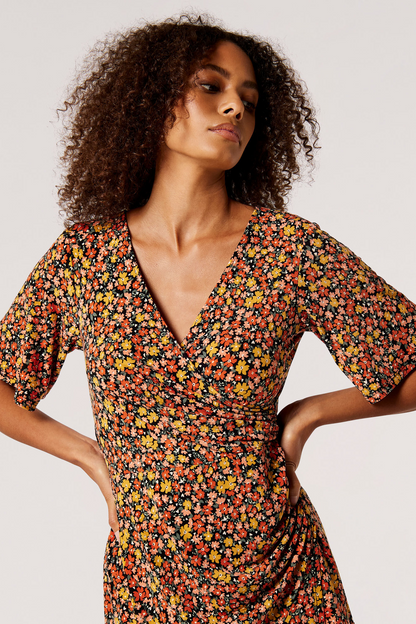 Graphic Ditsy Wrap Dress