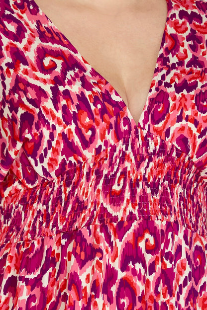 Drop Shoulder Short Sleeve Woven Print Dress