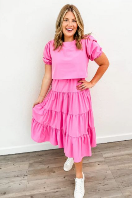 Pink Overlay Tie Belt Midi