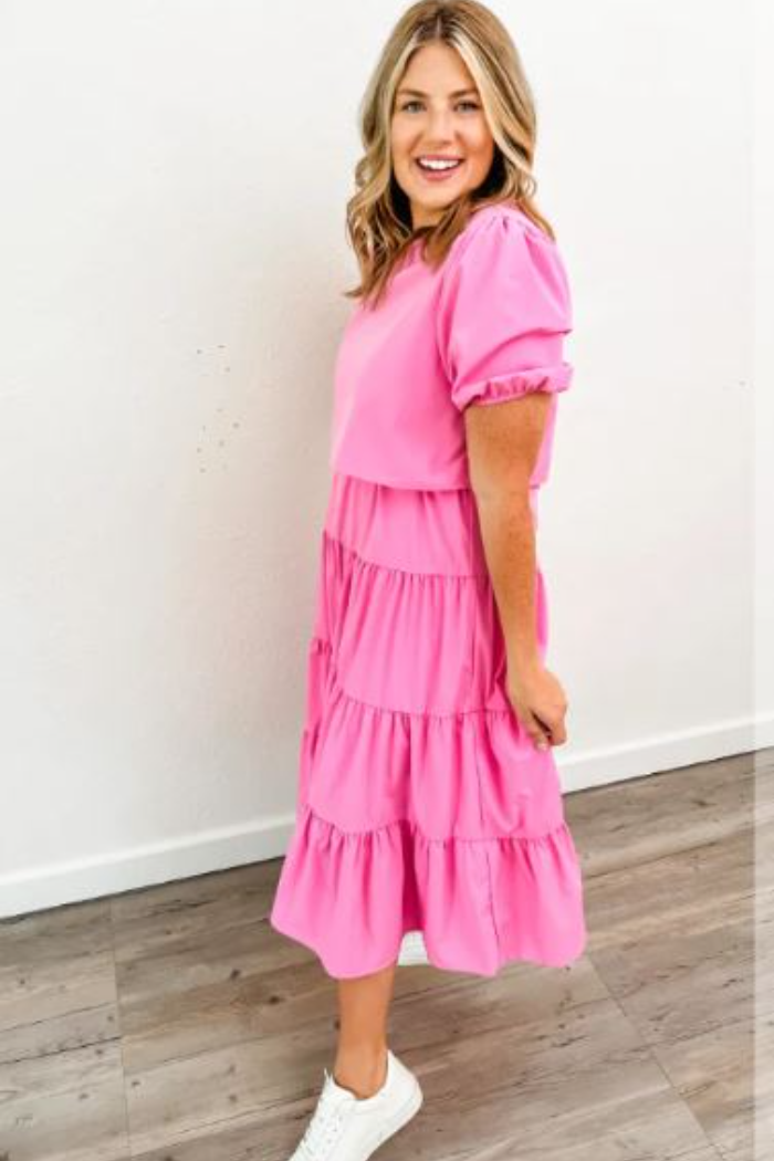 Pink Overlay Tie Belt Midi