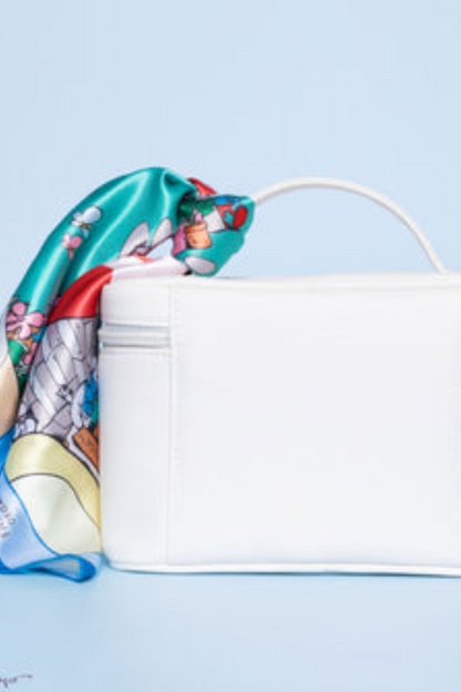FHF Vegan Leather Cosmetic Bag with Smurf Village Silk Scarf