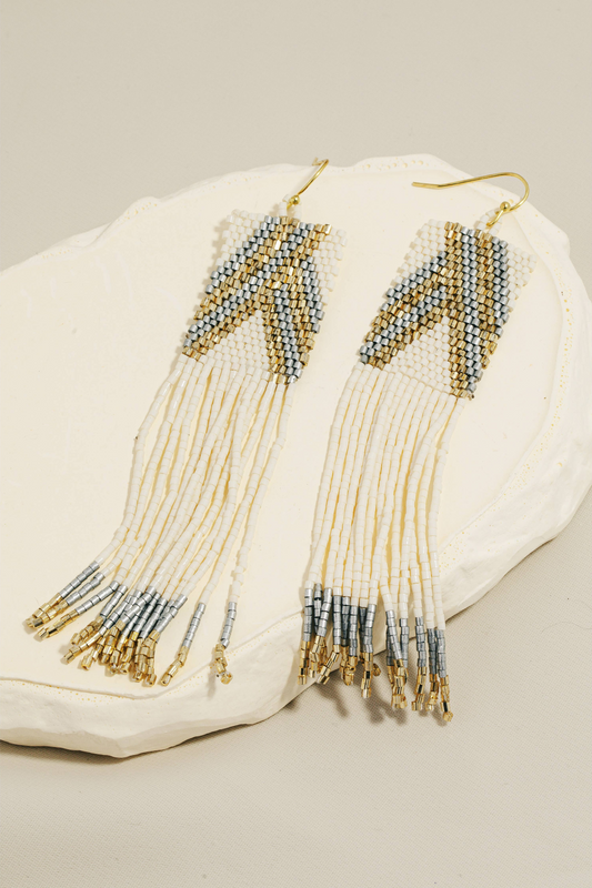 Rectangular Boho Seed Beaded Fringe Dangle Earrings