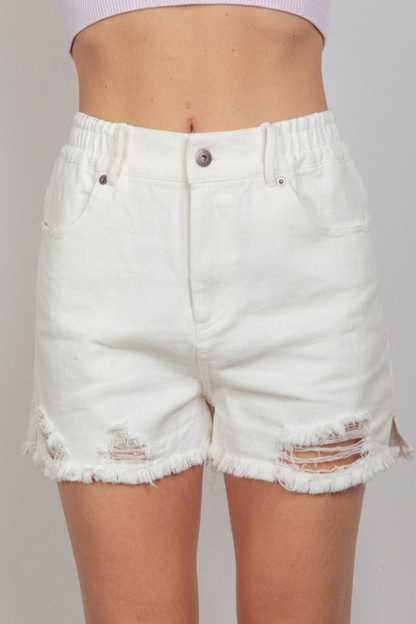 Elastic Distressed Shorts