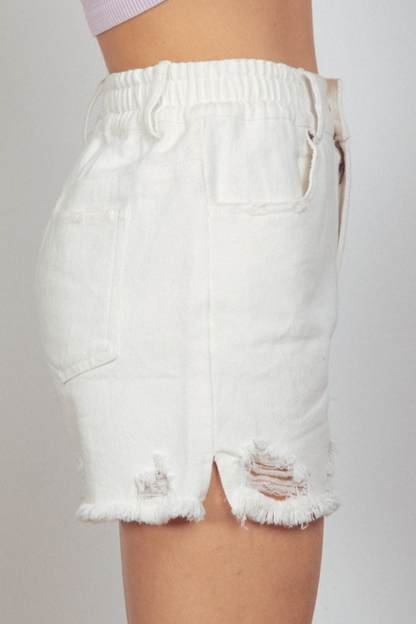 Elastic Distressed Shorts