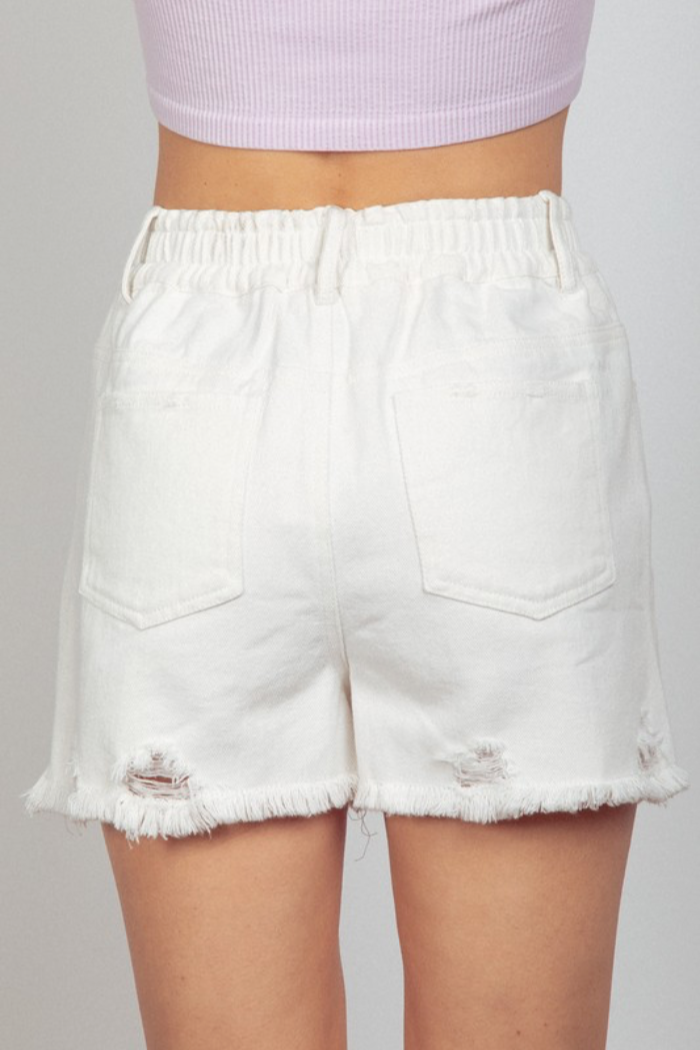 Elastic Distressed Shorts