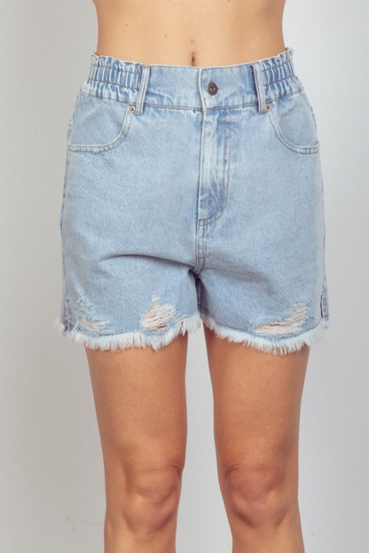 Elastic Distressed Shorts