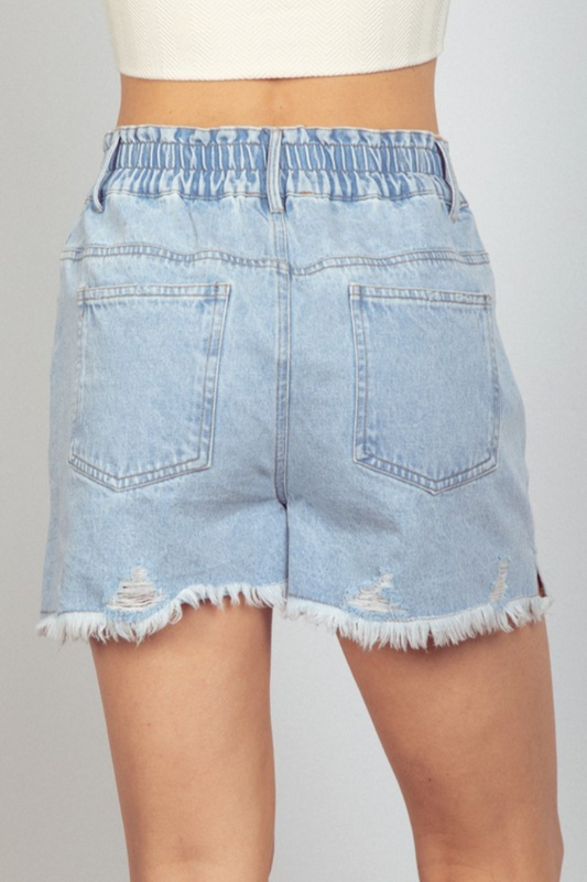 Elastic Distressed Shorts