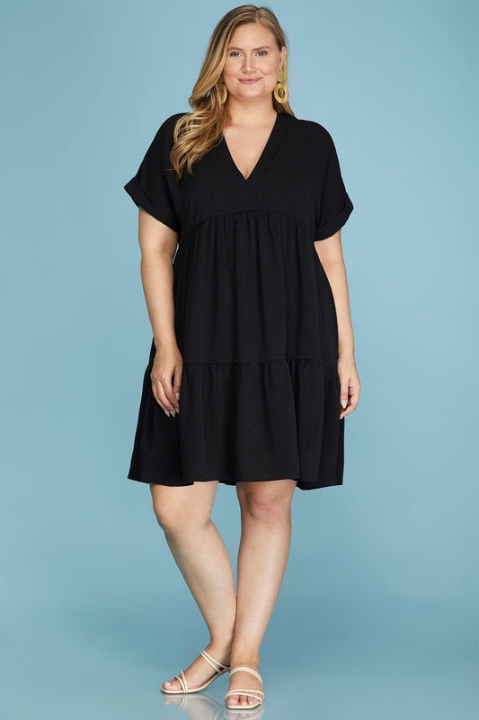 Drop Shoulder V-neck Woven Dress