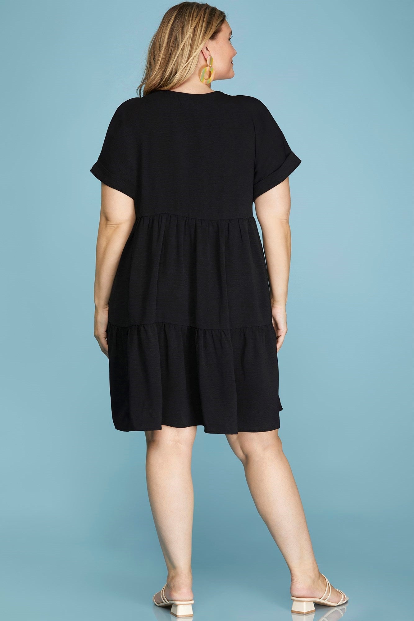 Drop Shoulder V-neck Woven Dress