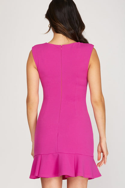 Sleeveless shoulder padded square neck heavy knit dress