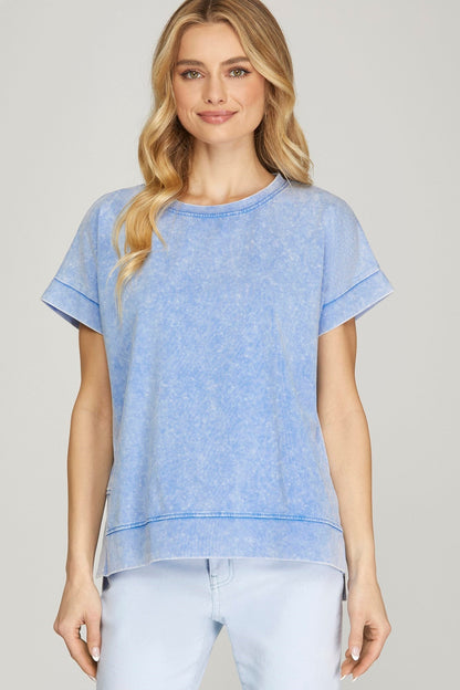 Short sleeve crewneck wash cotton t-shirt