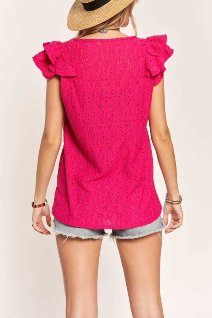 Ruffle Sleeve Eyelet Top