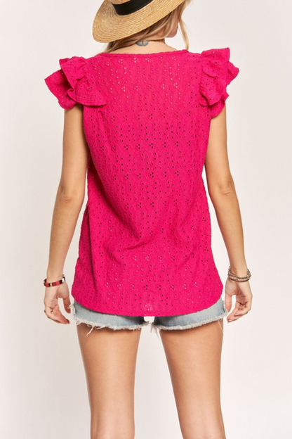 Ruffle Sleeve Eyelet Top