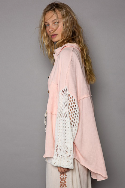 Contrast Sleeve Lightweight Shacket