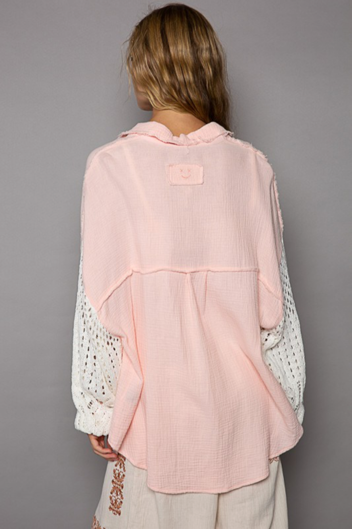 Contrast Sleeve Lightweight Shacket