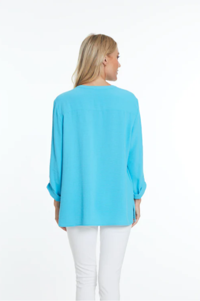 Cuffed tab 3/4 sleeve button front shirt