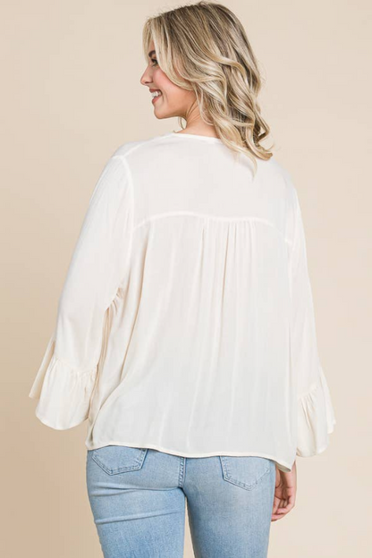 Button Down Ruched Detail Boxy Top