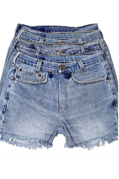 Mid-Rise Upcycled Denim Straight-Cut Shorts