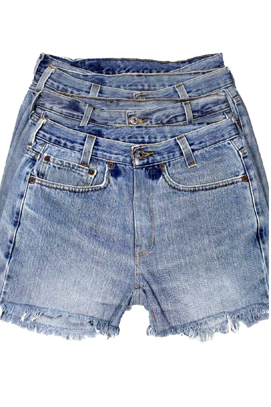 Mid-Rise Upcycled Denim Straight-Cut Shorts