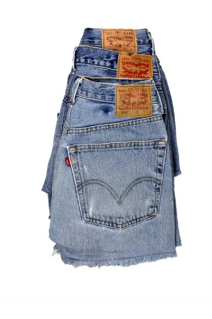 Mid-Rise Upcycled Denim Straight-Cut Shorts