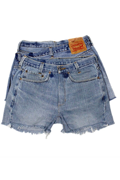 Mid-Rise Upcycled Denim Straight-Cut Shorts