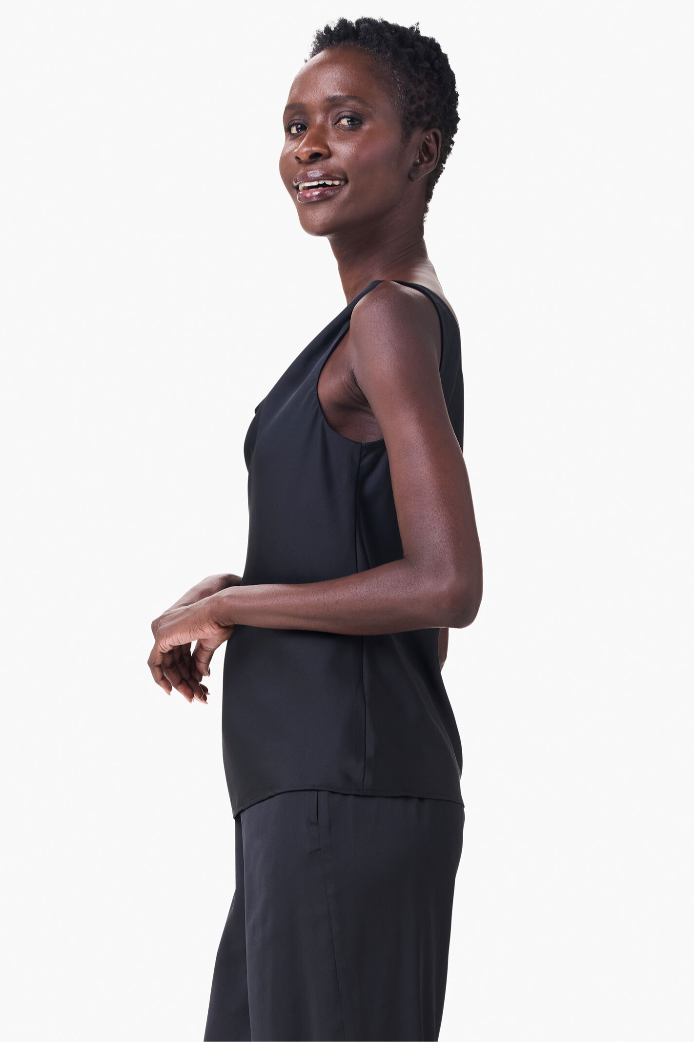 Crepe Drape Tank- Black