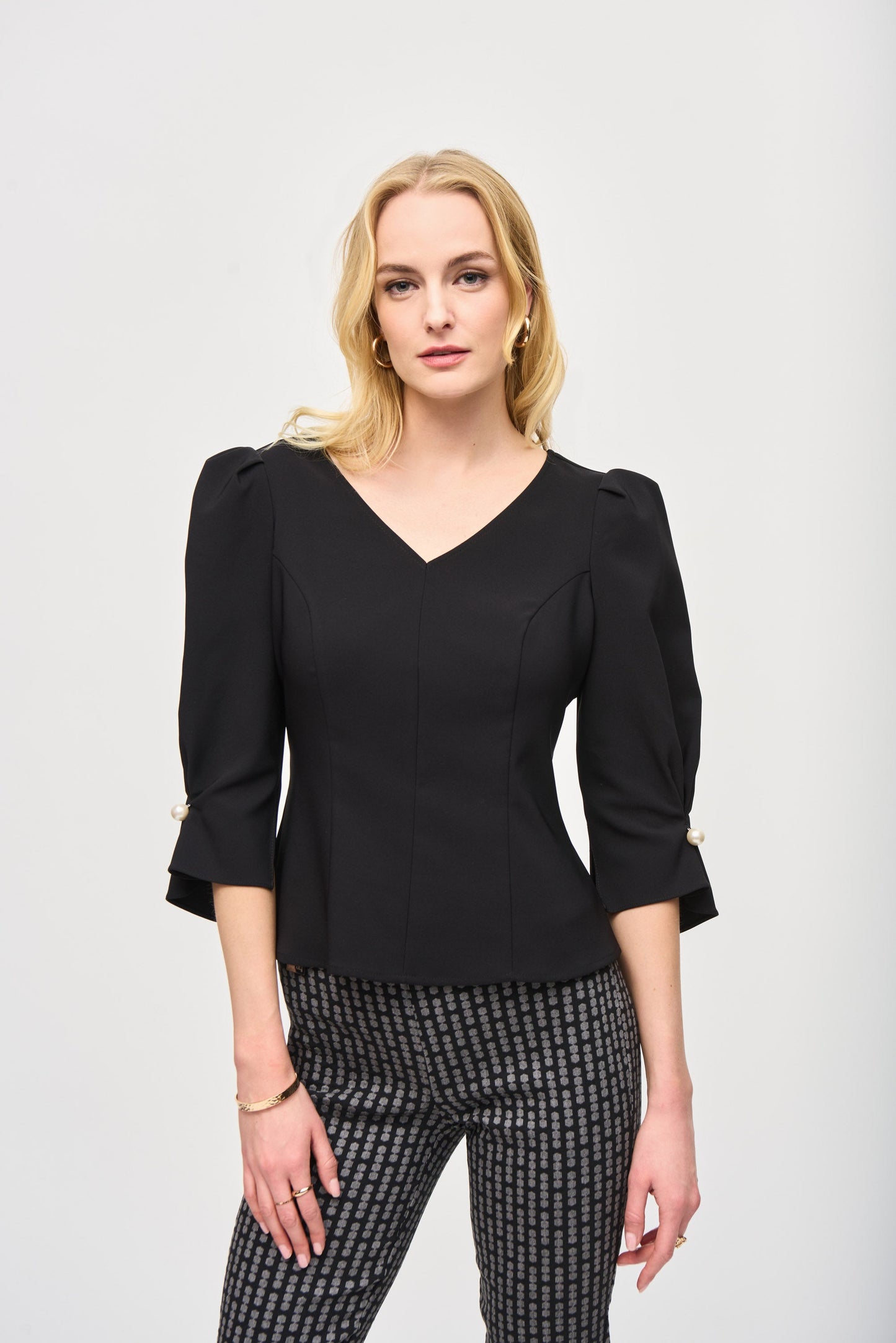 Lux Twill Fitted Puff Sleeve Top - Black