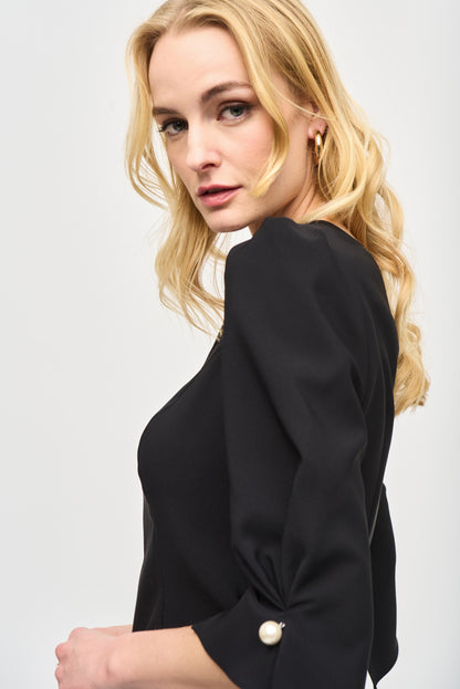 Lux Twill Fitted Puff Sleeve Top - Black