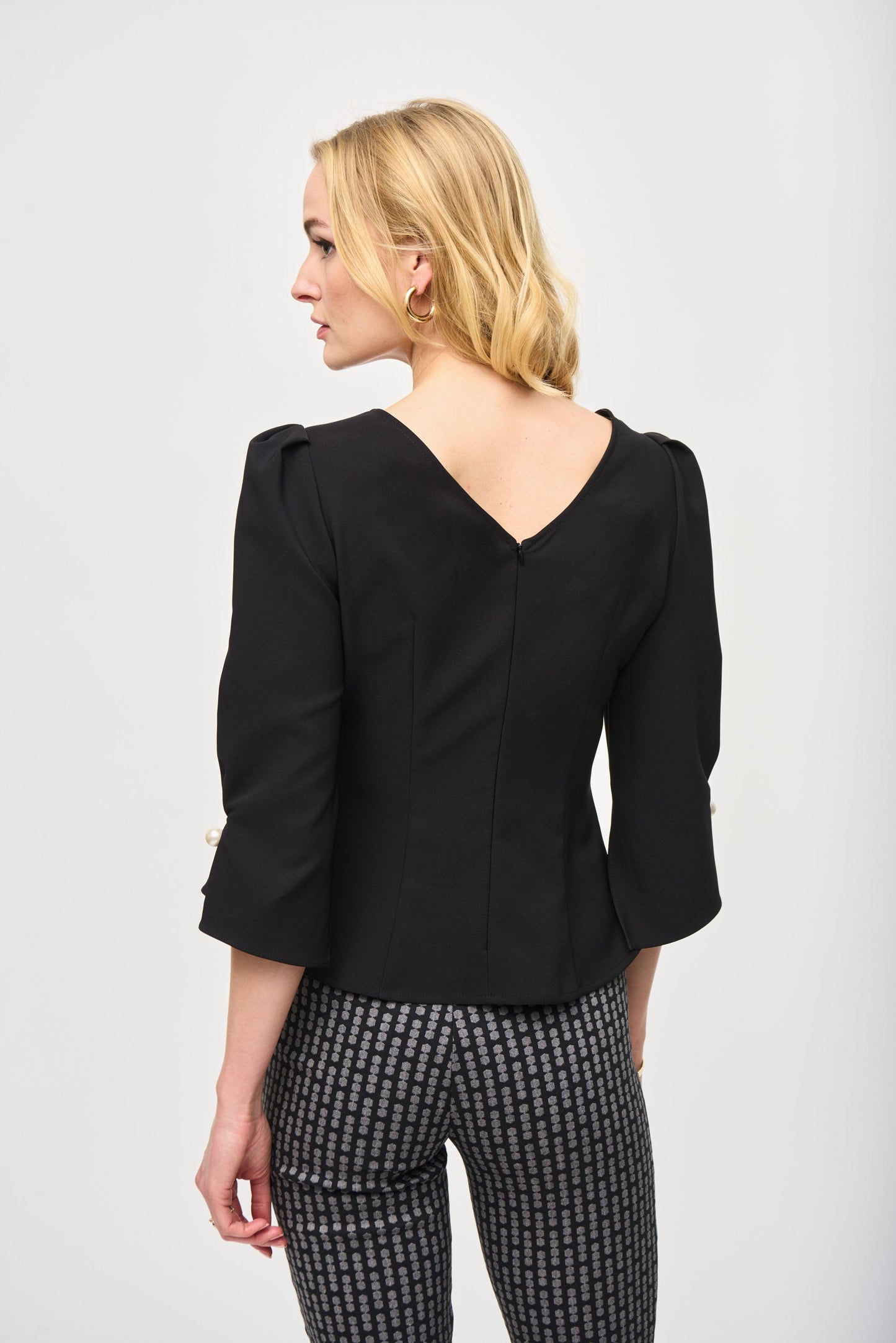Lux Twill Fitted Puff Sleeve Top - Black