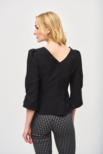 Lux Twill Fitted Puff Sleeve Top - Black