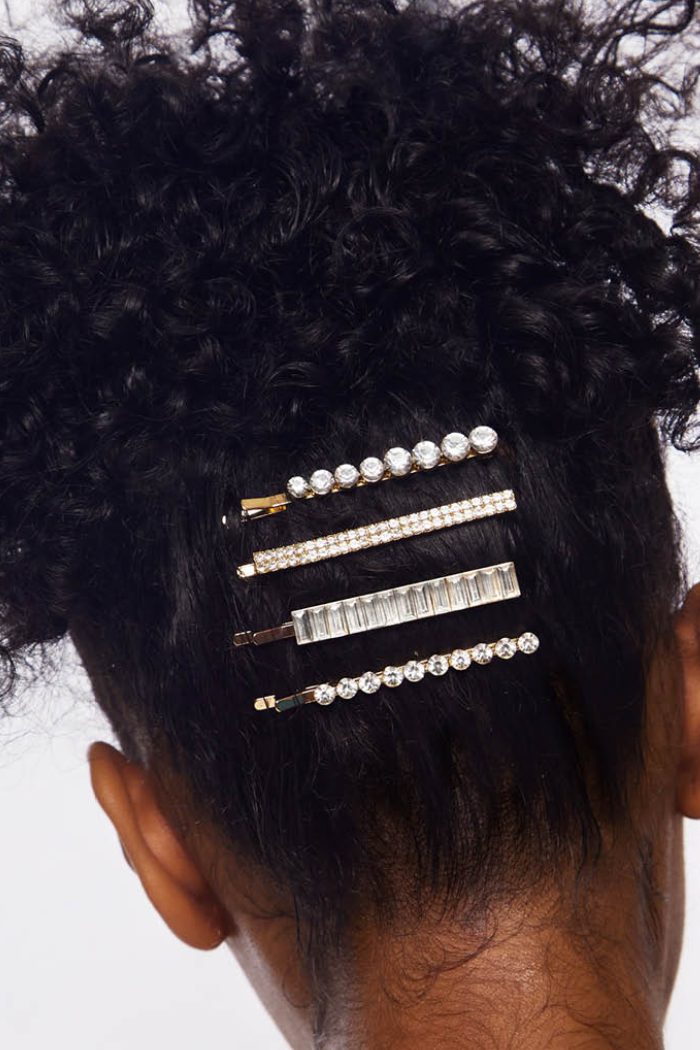 Metal Rhinestone Assorted Bobby Pins 4pc Set - Gold