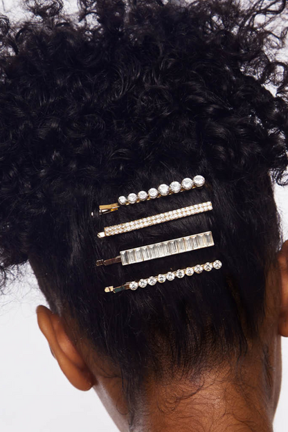 Metal Rhinestone Assorted Bobby Pins 4pc Set - Gold
