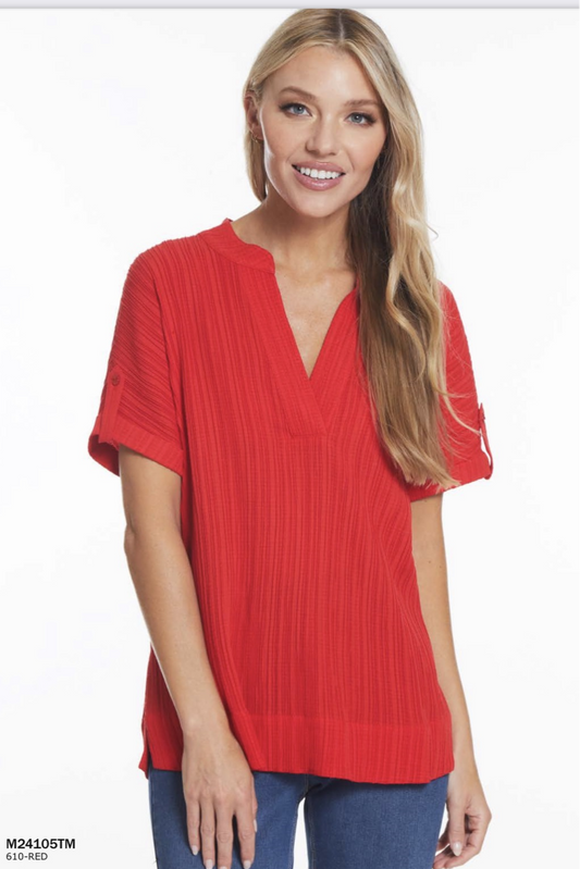Cuffed Tab SS dolman y neck band collar top