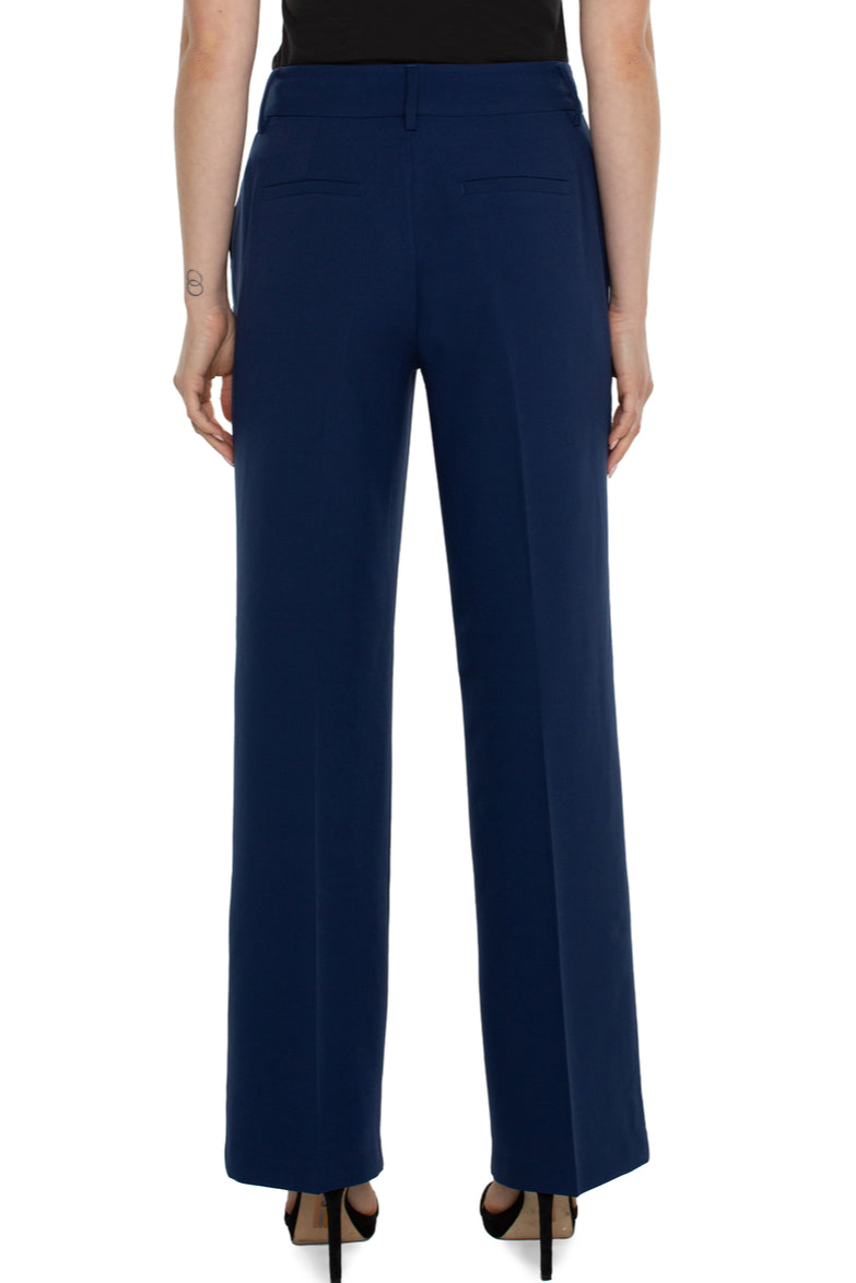 Hi Rise Pleated Trouser w/ Side Slit- Indigo Blue