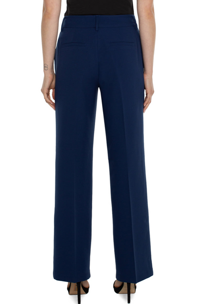 Hi Rise Pleated Trouser w/ Side Slit- Indigo Blue