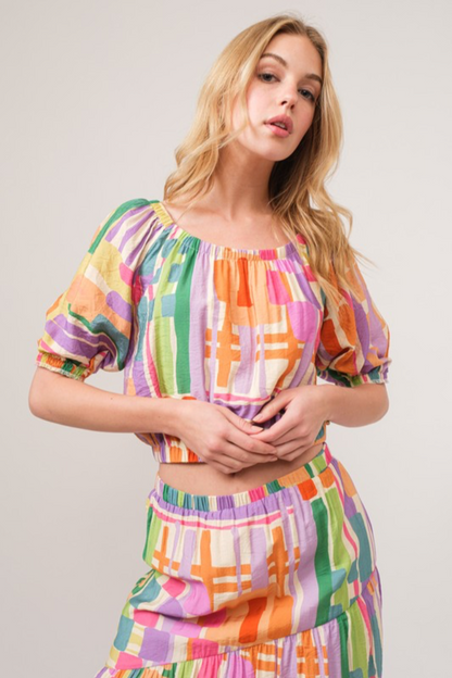 Puff Sleeve Geo Crop