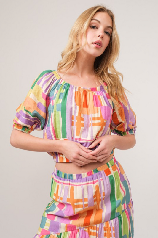 Puff Sleeve Geo Crop