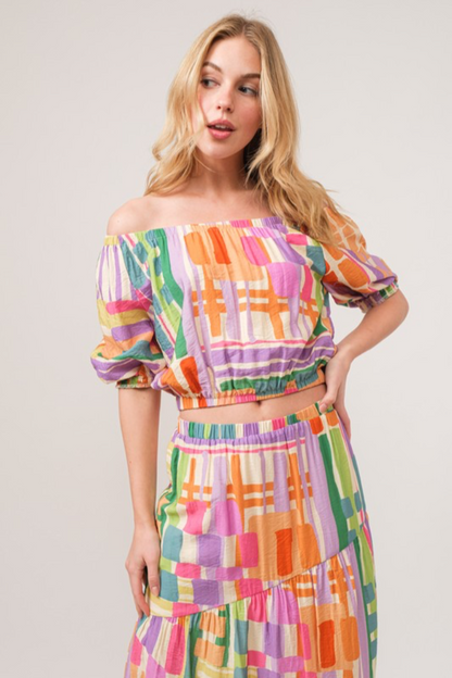 Puff Sleeve Geo Crop